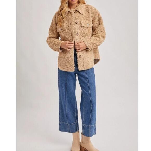 Boucle Button Front Woven Shacket Jacket Creamy Latte - Picture 9 of 11